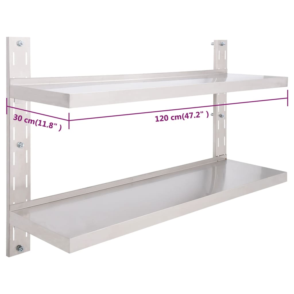 2-stufiges Wandregal Edelstahl 120 x 30 cm