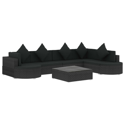 8-tlg. Garten-Lounge-Set mit Auflagen Poly Rattan Schwarz