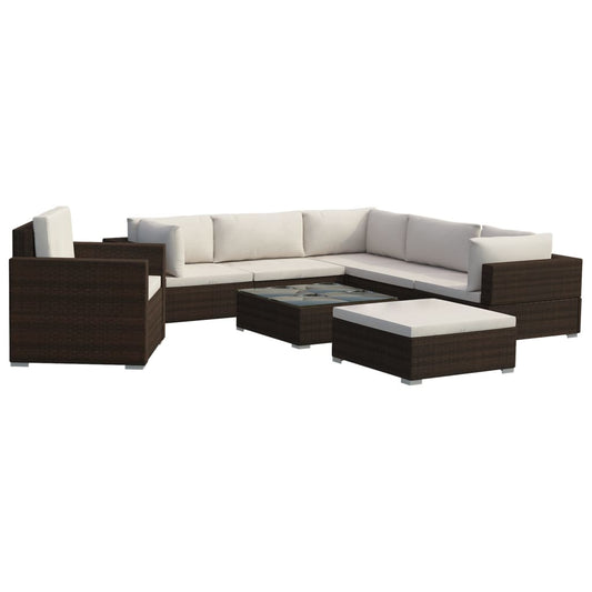 8-tlg. Garten-Lounge-Set mit Auflagen Poly Rattan Braun