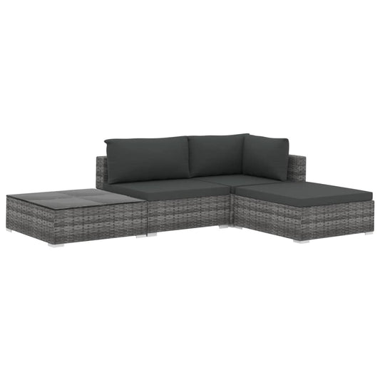 4-tlg. Garten-Lounge-Set mit Auflagen Poly Rattan Grau
