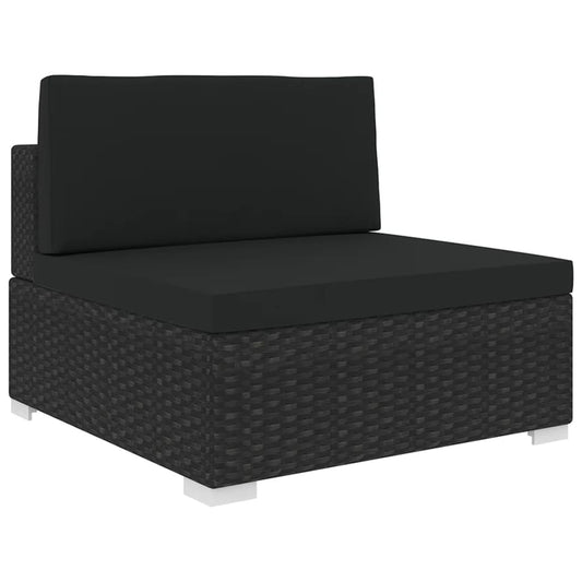 Modulopbygget sofa midtersektion 1 styk + puder Poly Rattan Sort