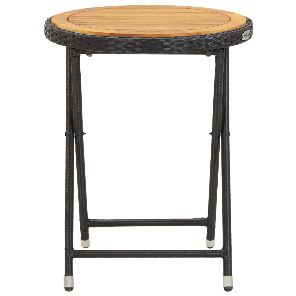Beistelltisch Schwarz 60 cm Poly Rattan und Massivholz Akazie