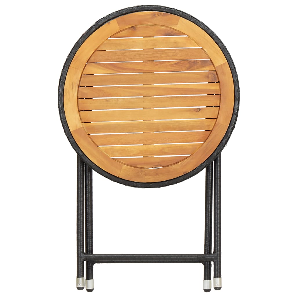 Beistelltisch Schwarz 60 cm Poly Rattan und Massivholz Akazie