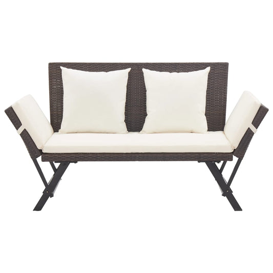 Havebænk med hynder 176 cm brun polyrattan