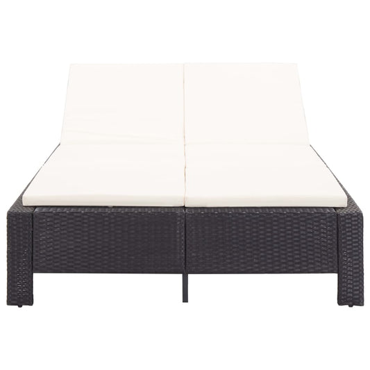 2-Personen-Sonnenliege mit Auflage Schwarz Poly Rattan