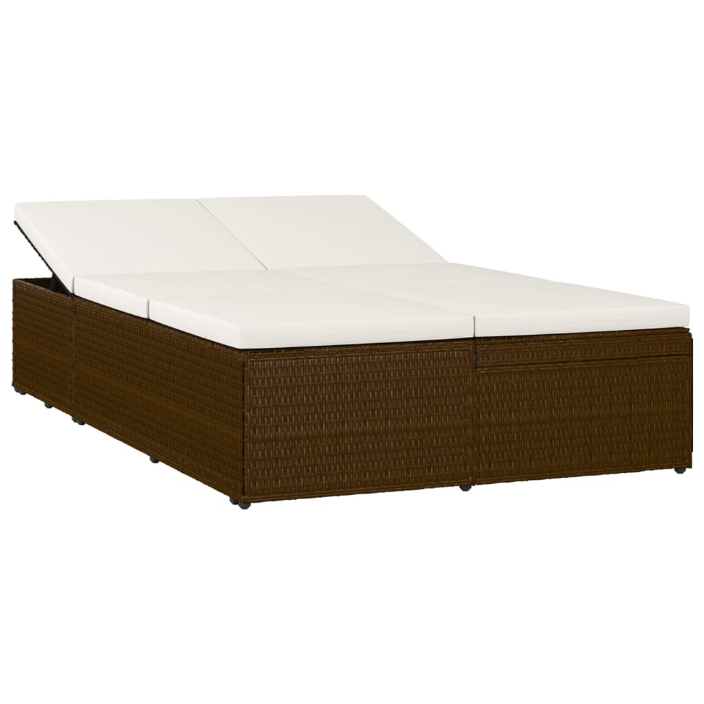 Solseng med pude polyrattan brun