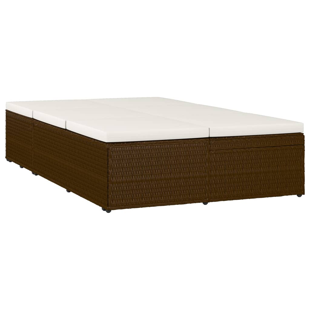 Solseng med pude polyrattan brun