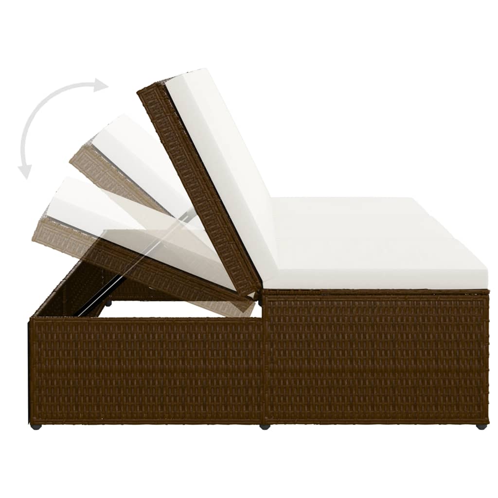 Solseng med pude polyrattan brun