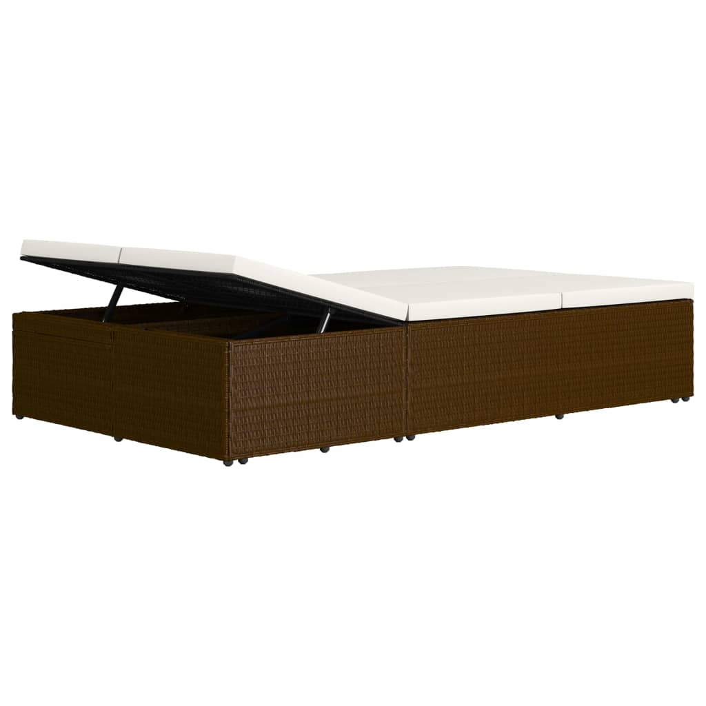 Solseng med pude polyrattan brun