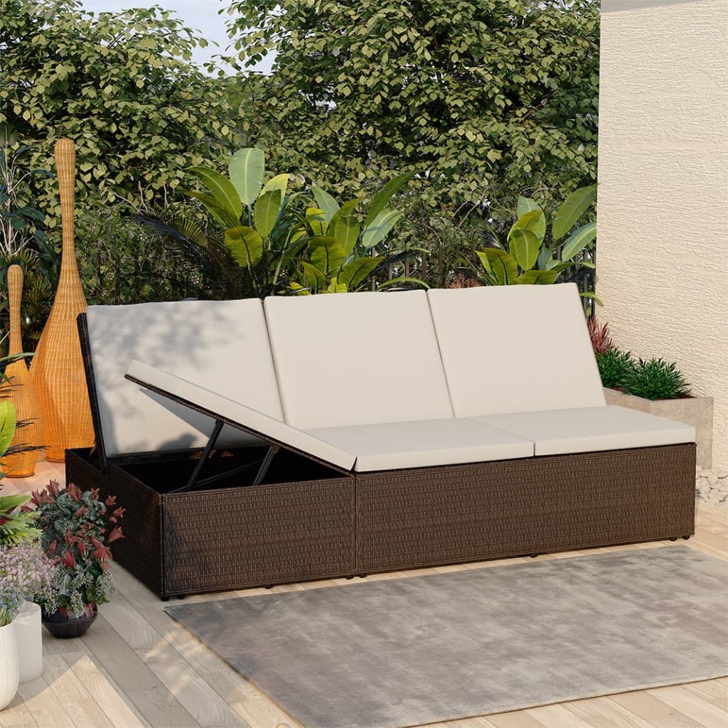 Solseng med pude polyrattan brun