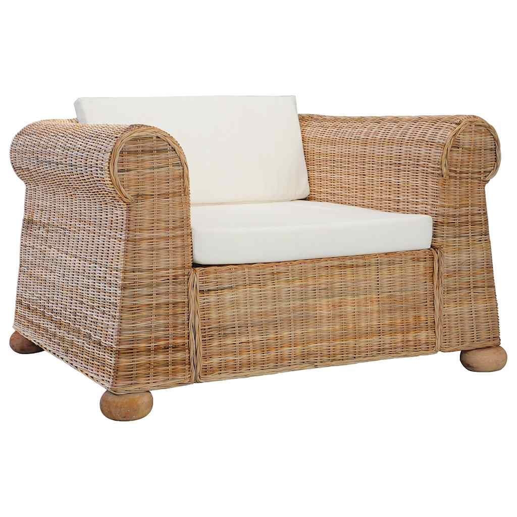 2-tlg. Sofagarnitur mit Kissen Natur Rattan