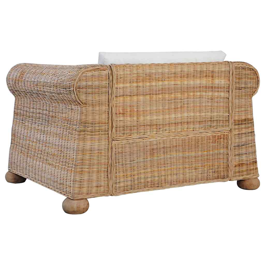 2-tlg. Sofagarnitur mit Kissen Natur Rattan