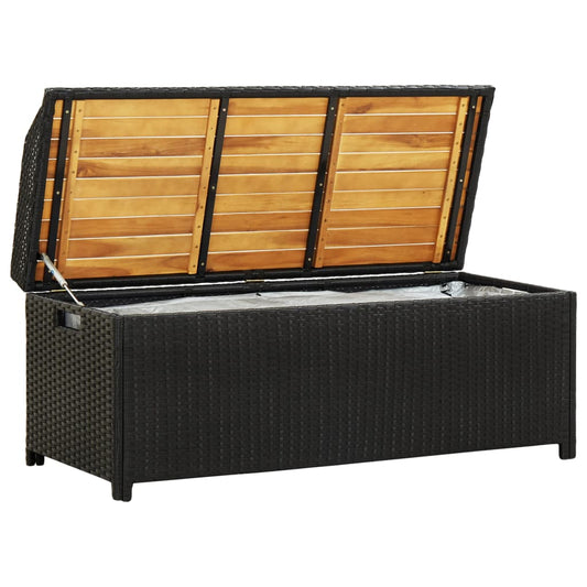 Bænk med opbevaringsplads 120 cm Poly Rattan Sort