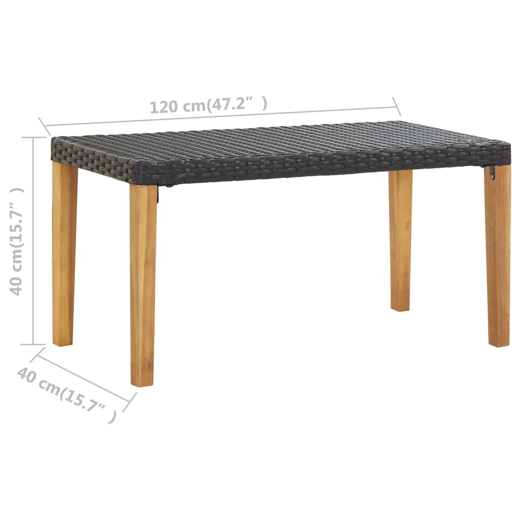 Havebænk 120 cm sort polyrattan og massivt akacietræ