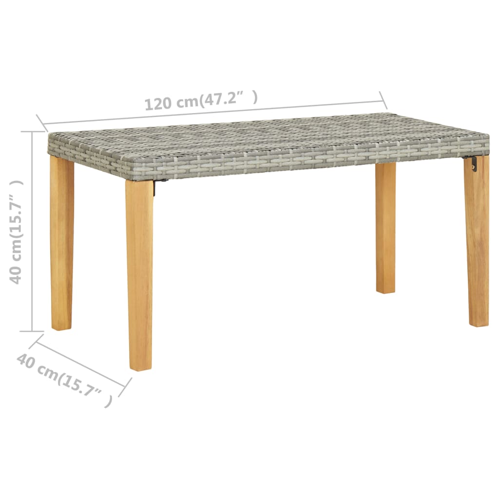 Havebænk 120 cm Grå polyrattan og massivt akacietræ