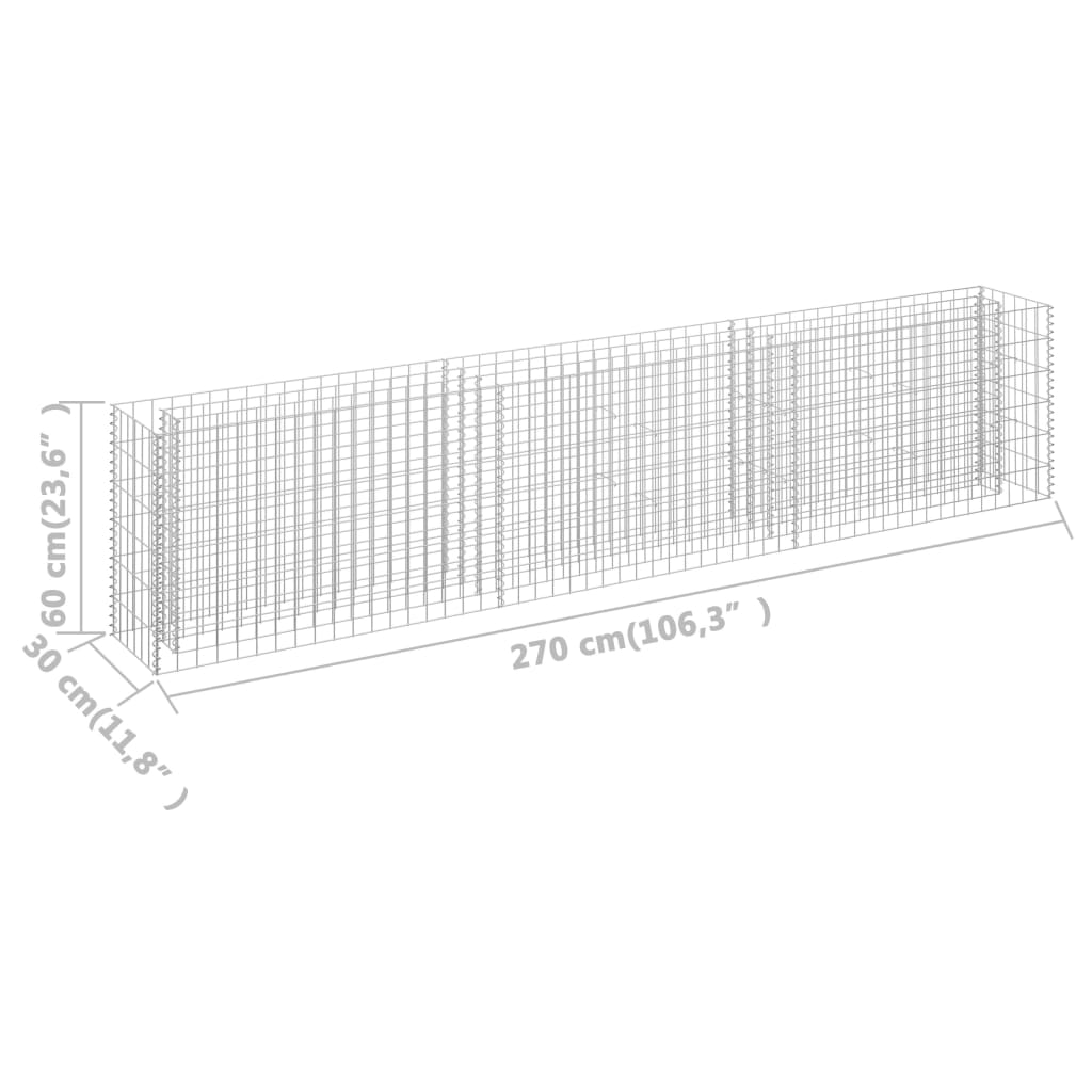 Gabion Højseng Galvaniseret Stål 270×30×60 cm