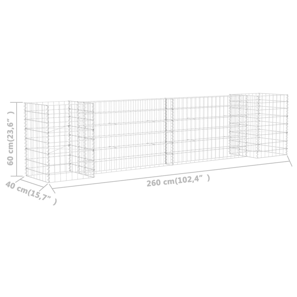 H-formet Gabion Plantekurv Ståltråd 260x40x60 cm