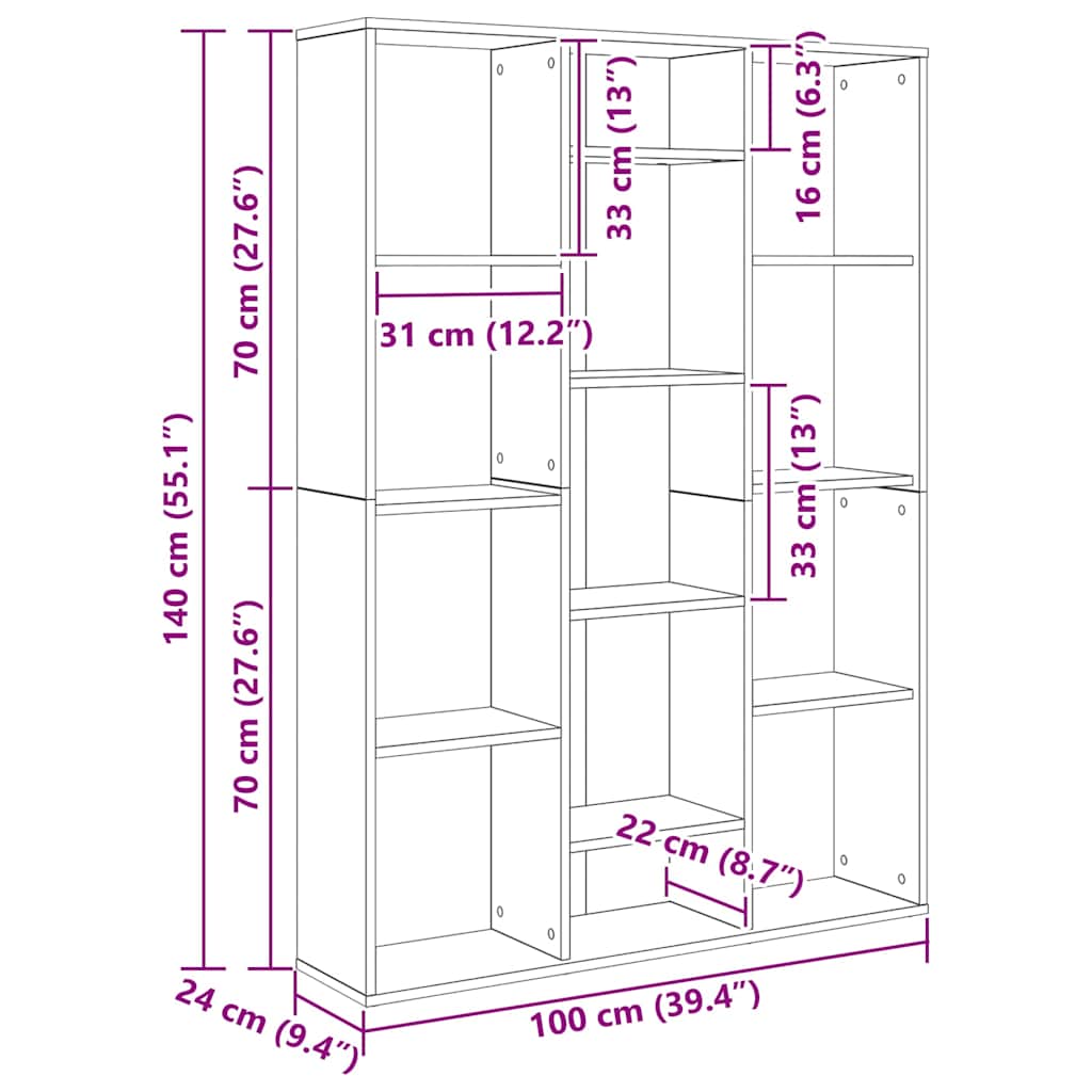 Rumdeler/reol Sonoma eg 100x24x140 cm træmateriale