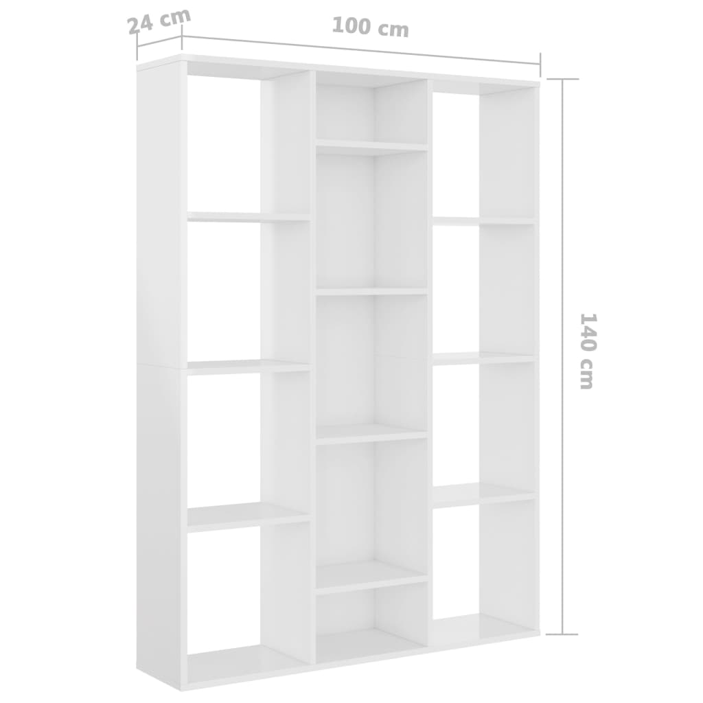 Rumdeler/Reol Højglans Hvid 100x24x140 cm