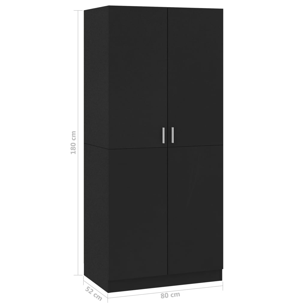 Garderobe Sort 80x52x180 cm Træ Materiale