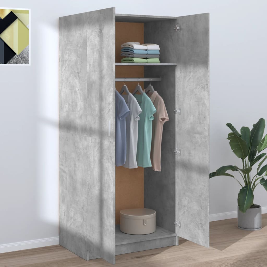 Garderobe Beton Grå 80x52x180 cm Træ Materiale