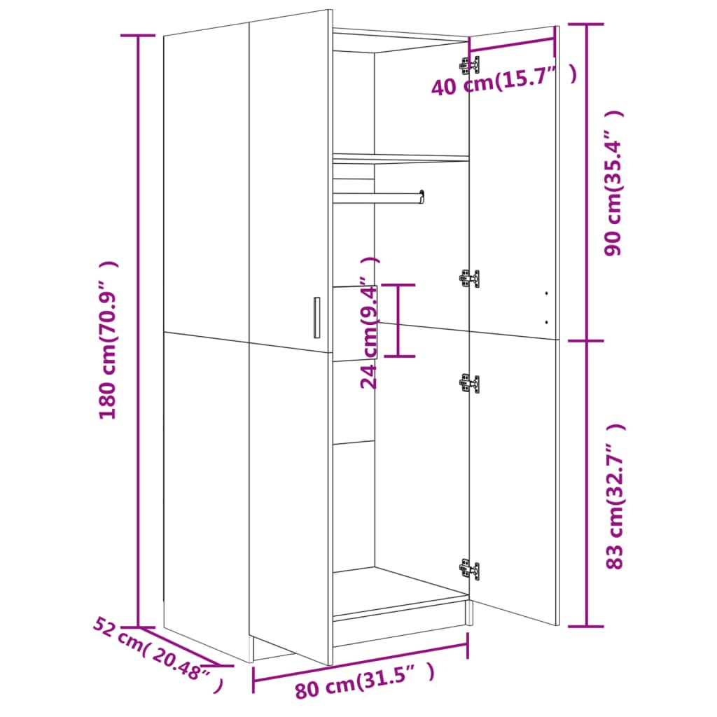 Garderobe Beton Grå 80x52x180 cm Træ Materiale