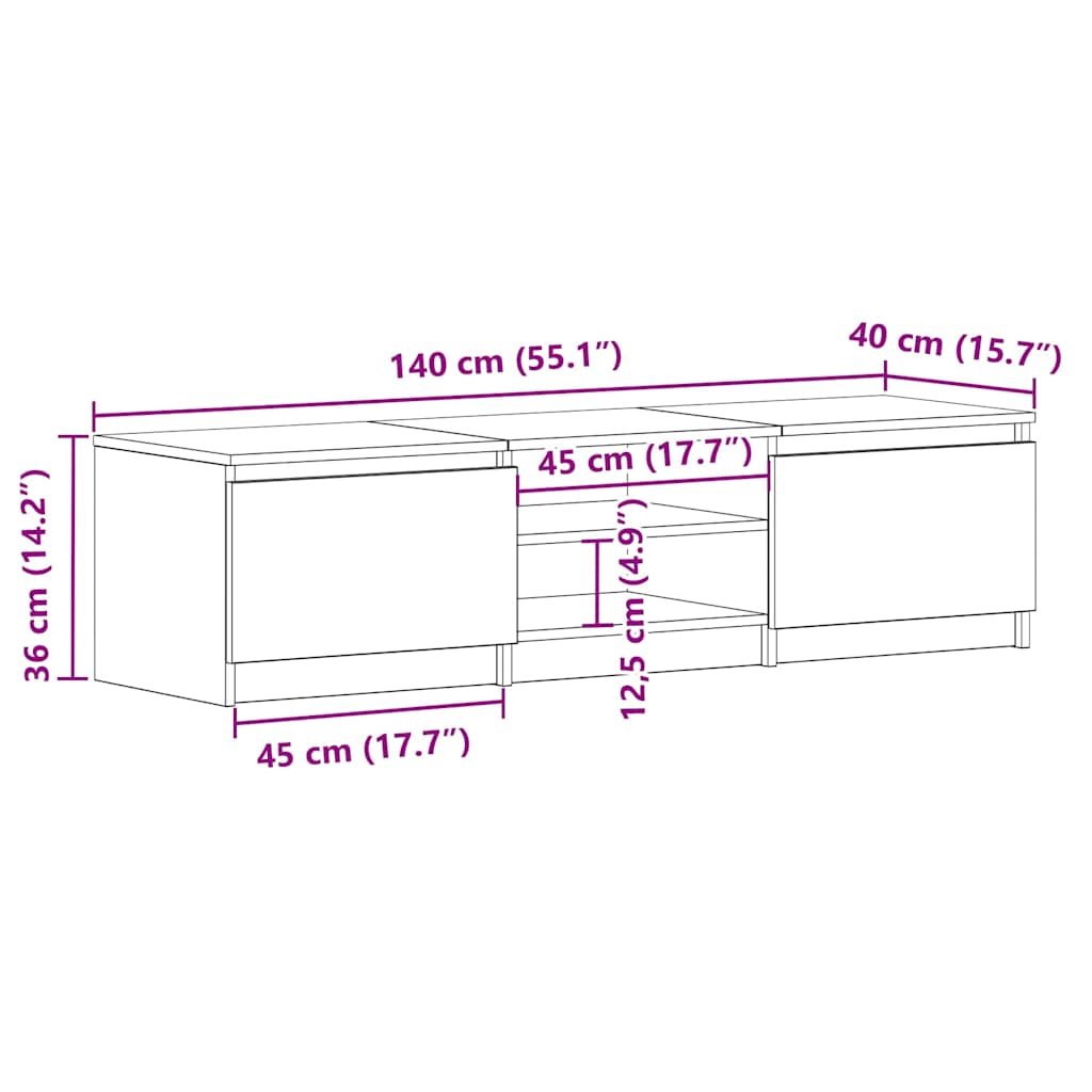 TV-skab Sort 140x40x35,5 cm Træ Materiale