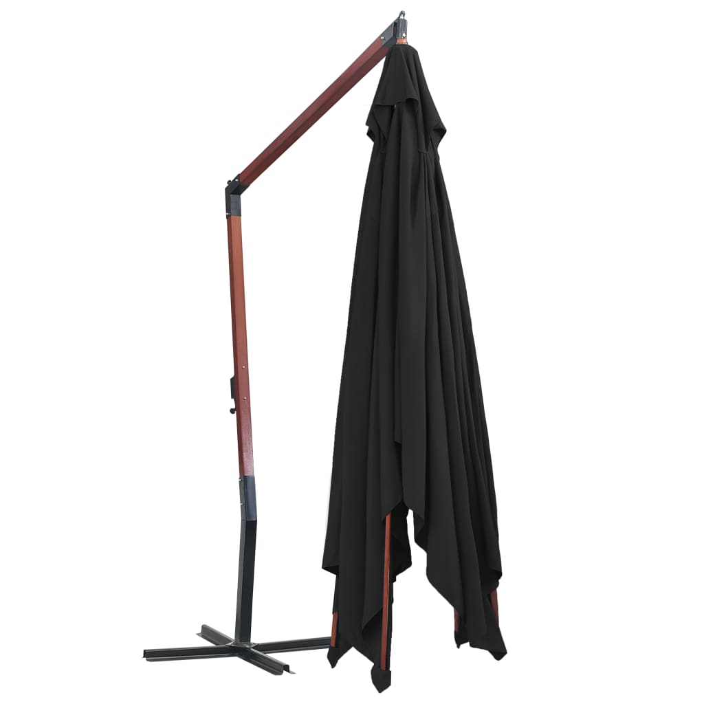 Hængende paraply med træstang 400x300 cm Sort