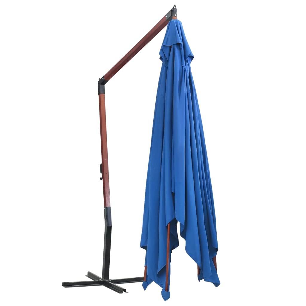 Hængende paraply med træstang 400x300 cm Blå
