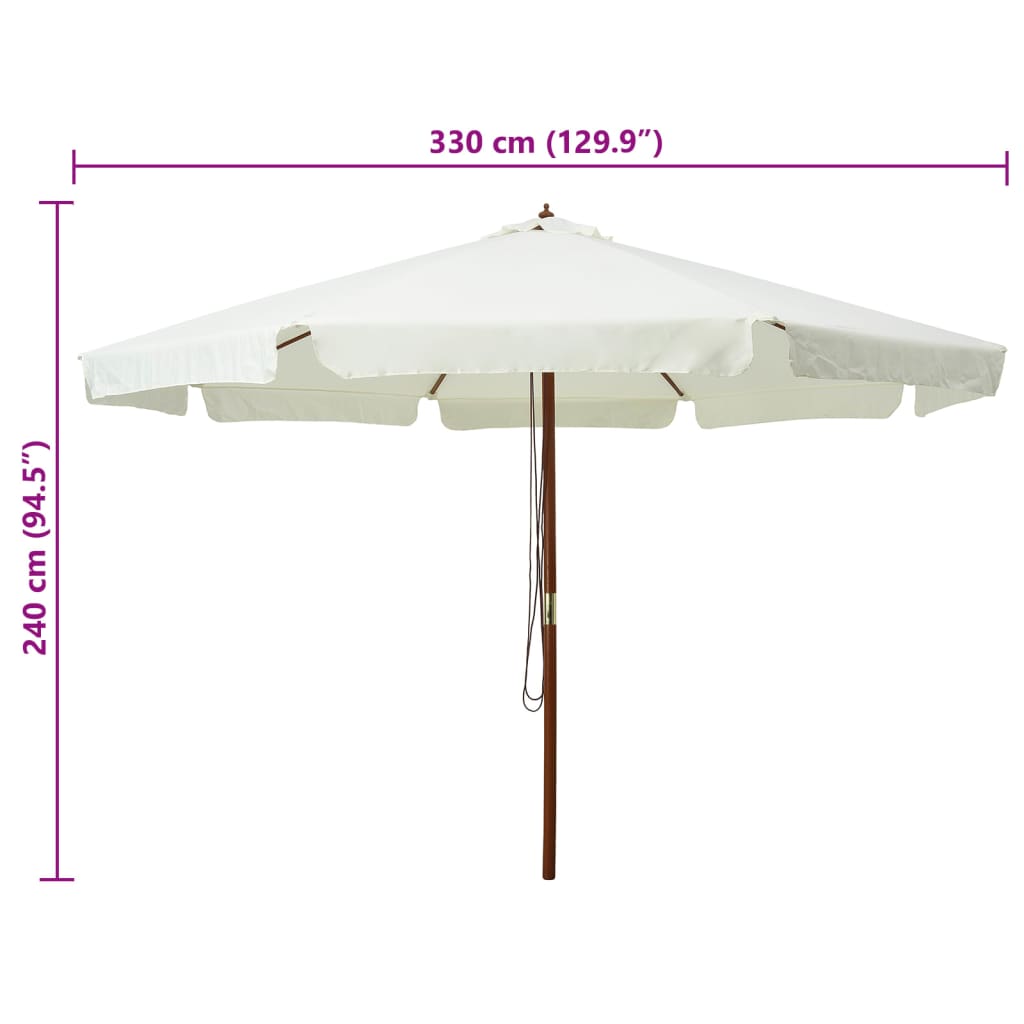Parasol med træstang 330 cm sandhvid