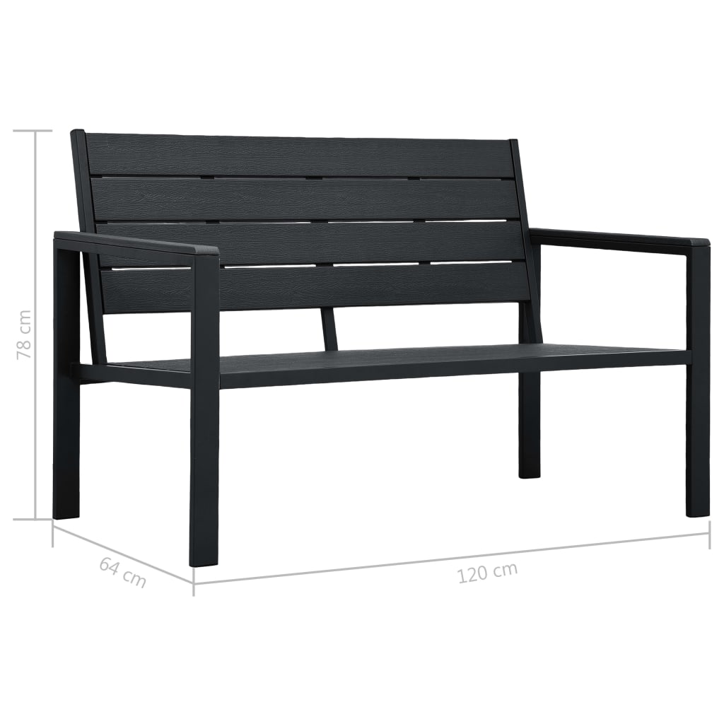 Gartenbank 120 cm HDPE Schwarz Holzoptik