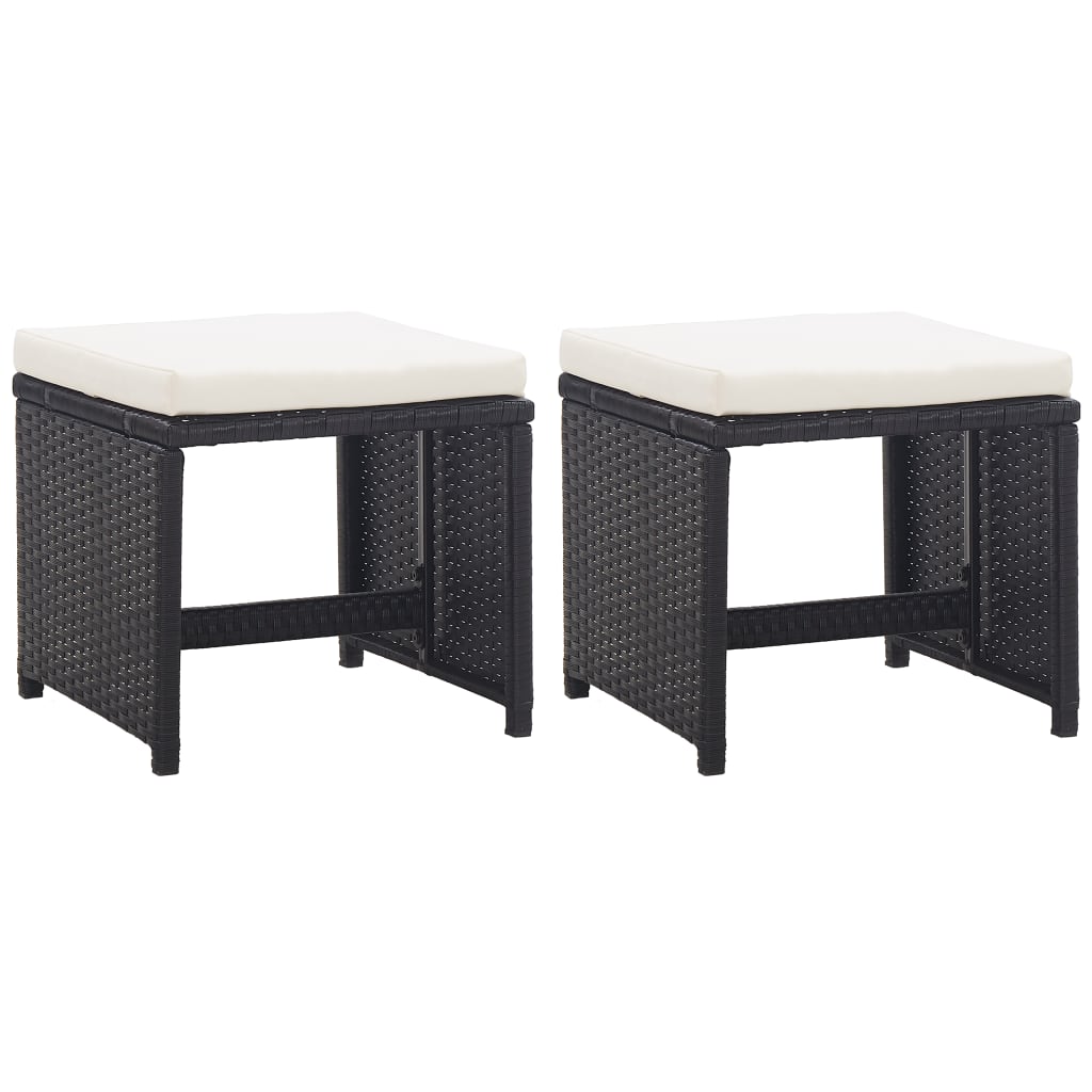 Gartenhocker 2 Stk. mit Sitzkissen Poly Rattan Schwarz