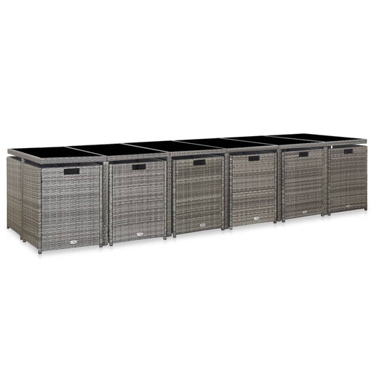 17-tlg. Garten-Essgruppe mit Auflagen Poly Rattan Grau