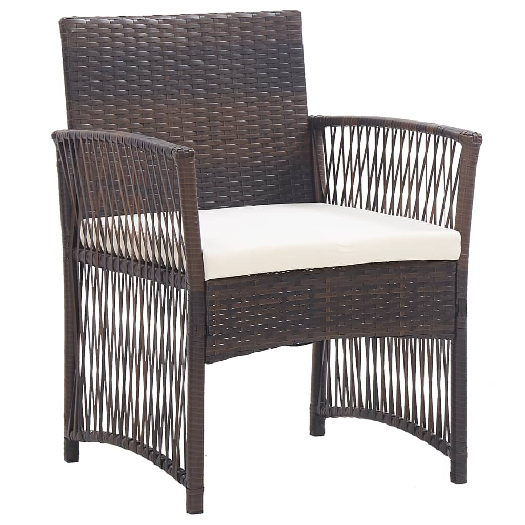 Havestol med sædehynde 2 stk. Brun polyrattan