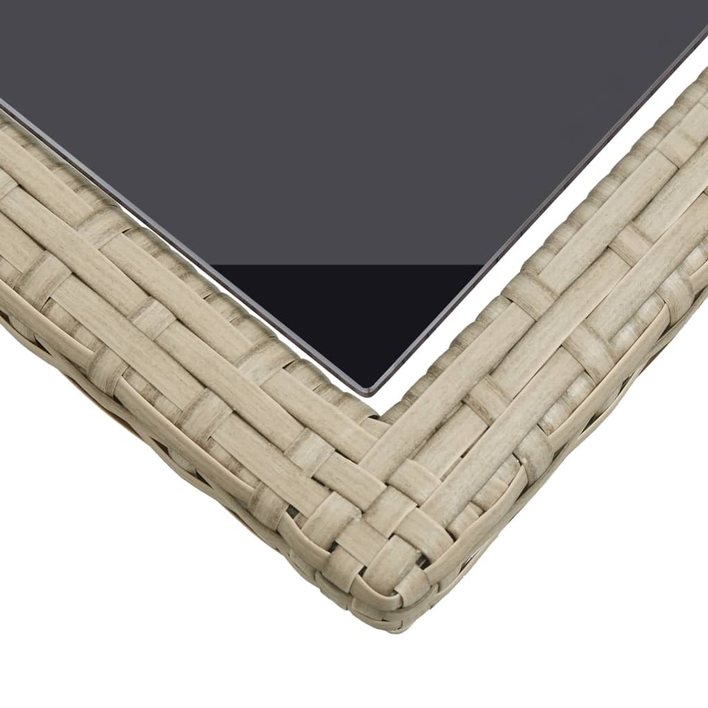 Gartentisch Beige 110×53×72 cm Glas und Poly Rattan