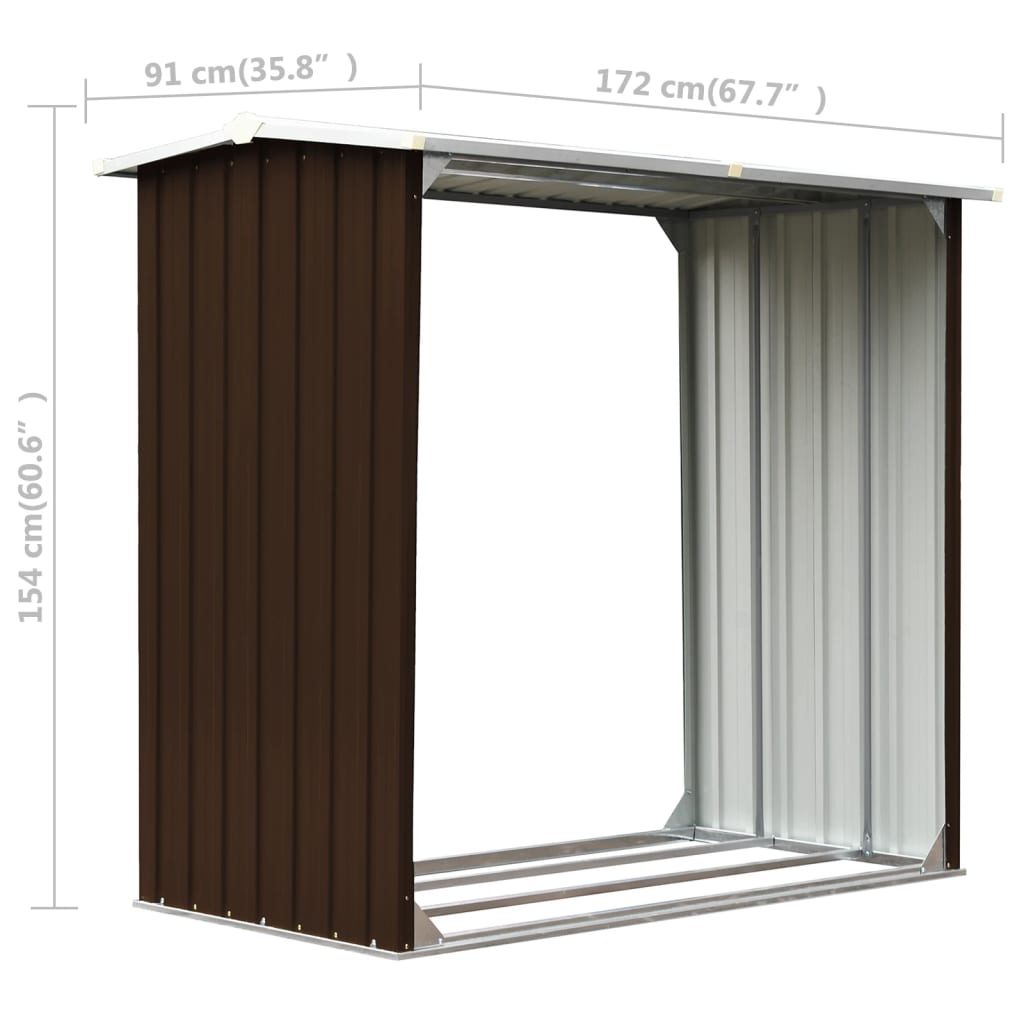 Brænde Opbevaring Galvaniseret Stål 172x91x154 cm Brun