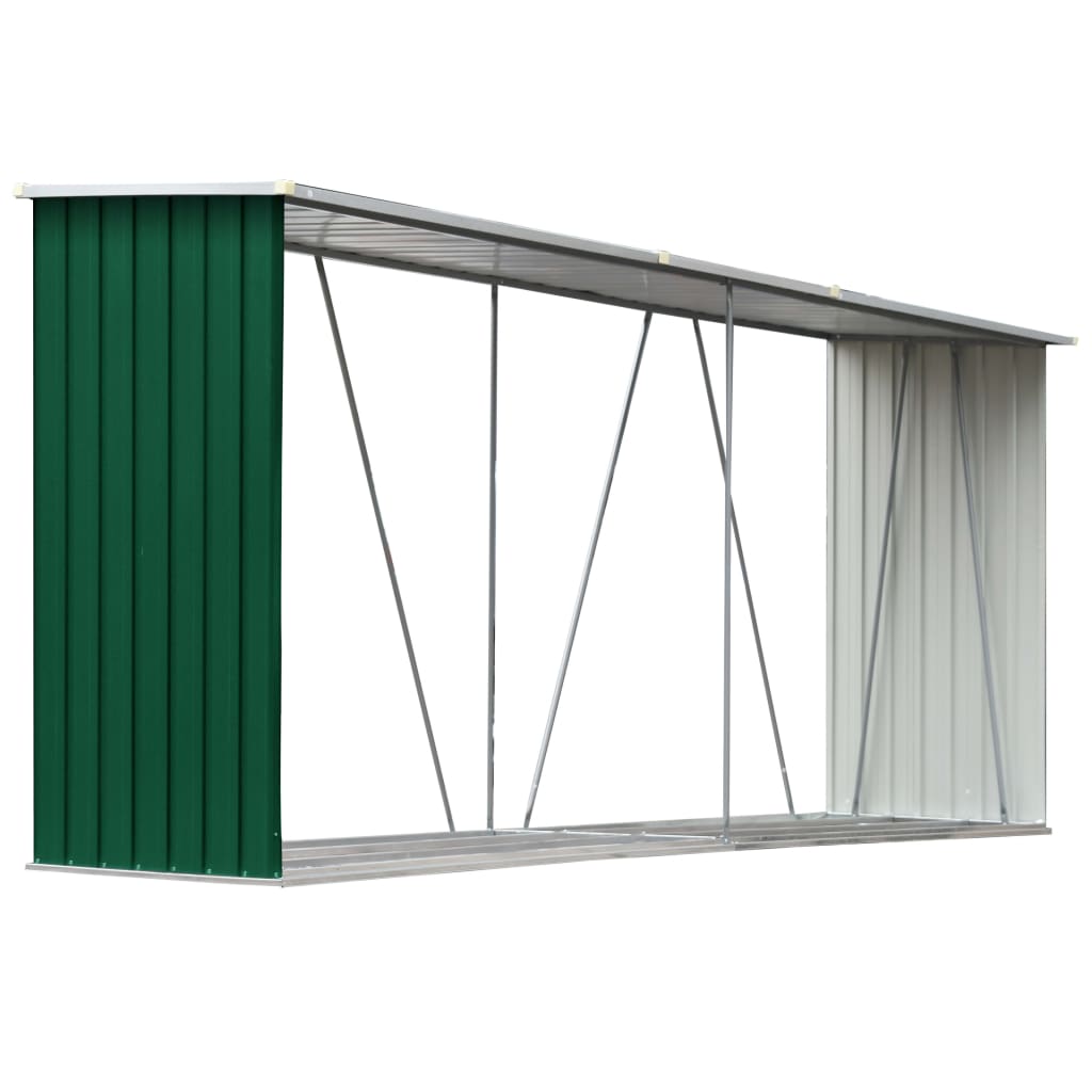 Brænde Opbevaring Galvaniseret Stål 330x84x152 cm Grøn