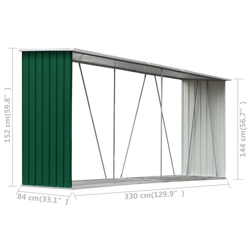 Brænde Opbevaring Galvaniseret Stål 330x84x152 cm Grøn