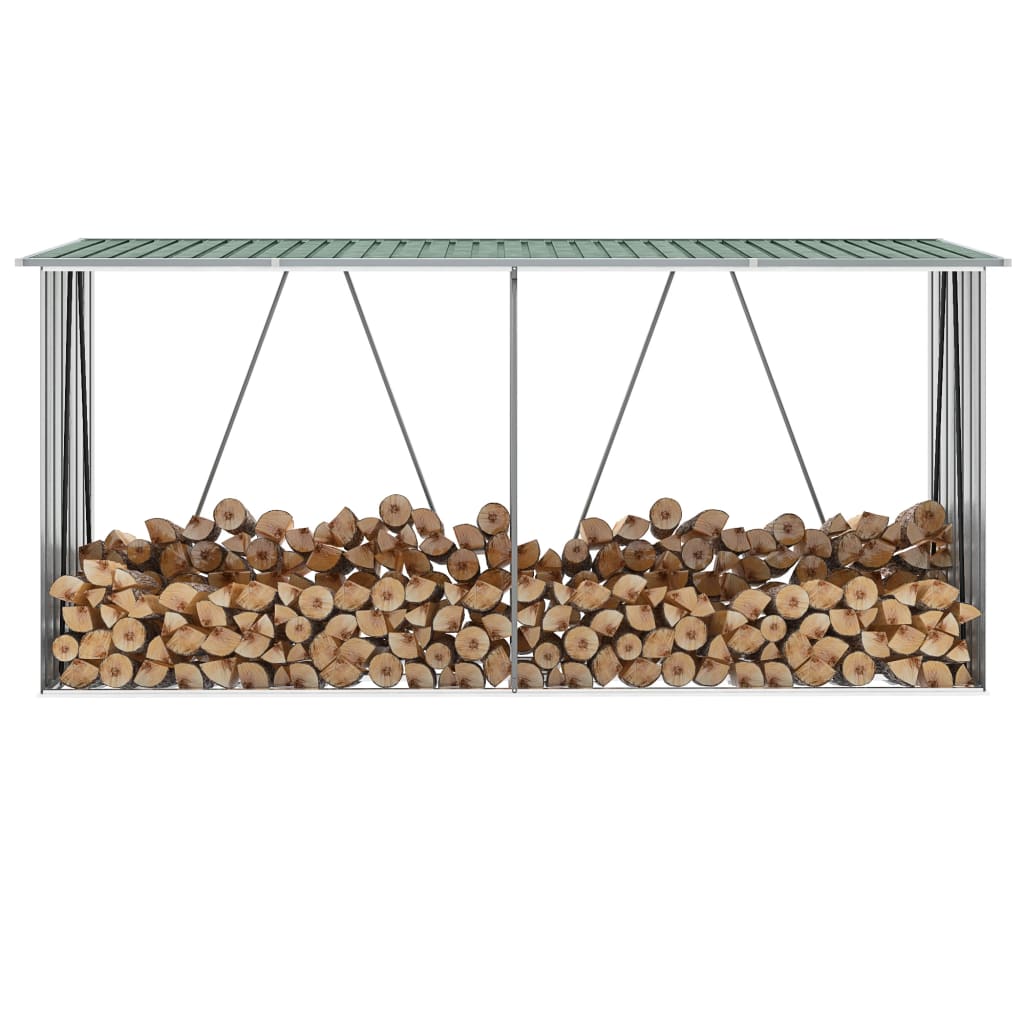 Brænde Opbevaring Galvaniseret Stål 330x84x152 cm Grøn