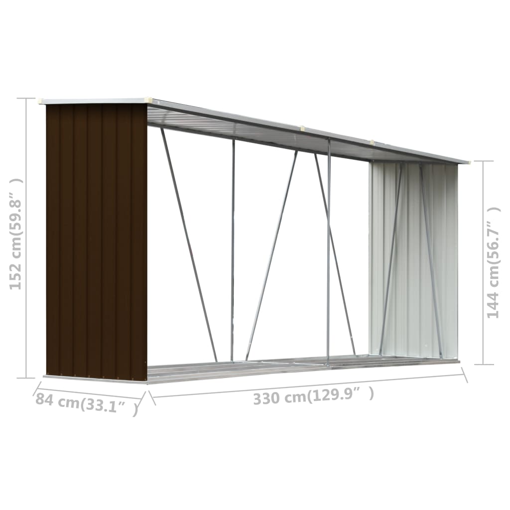Brænde Opbevaring Galvaniseret Stål 330x84x152 cm Brun