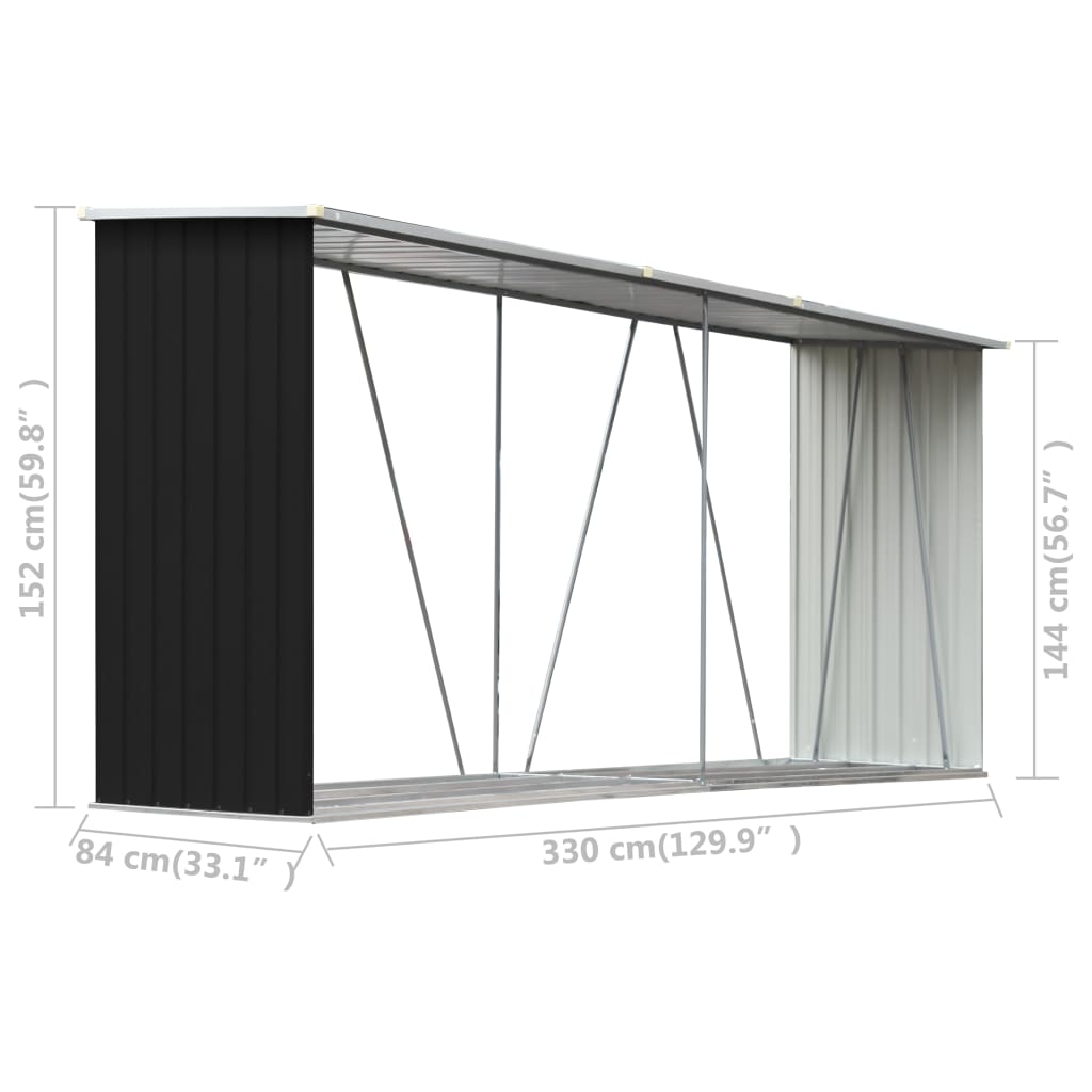 Brænde Opbevaring Galvaniseret Stål 330x84x152 cm Antracit