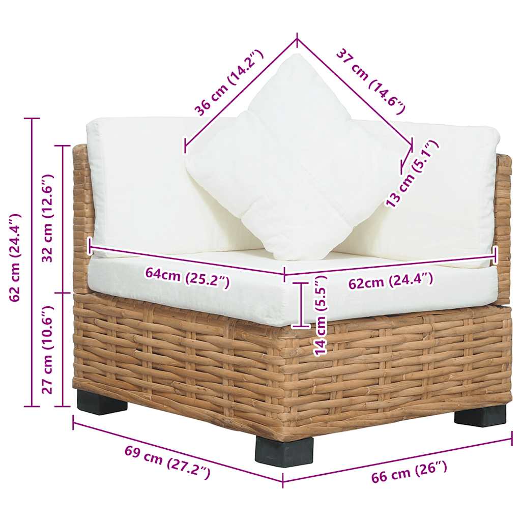 Hjørnesofa med puder Naturrattan
