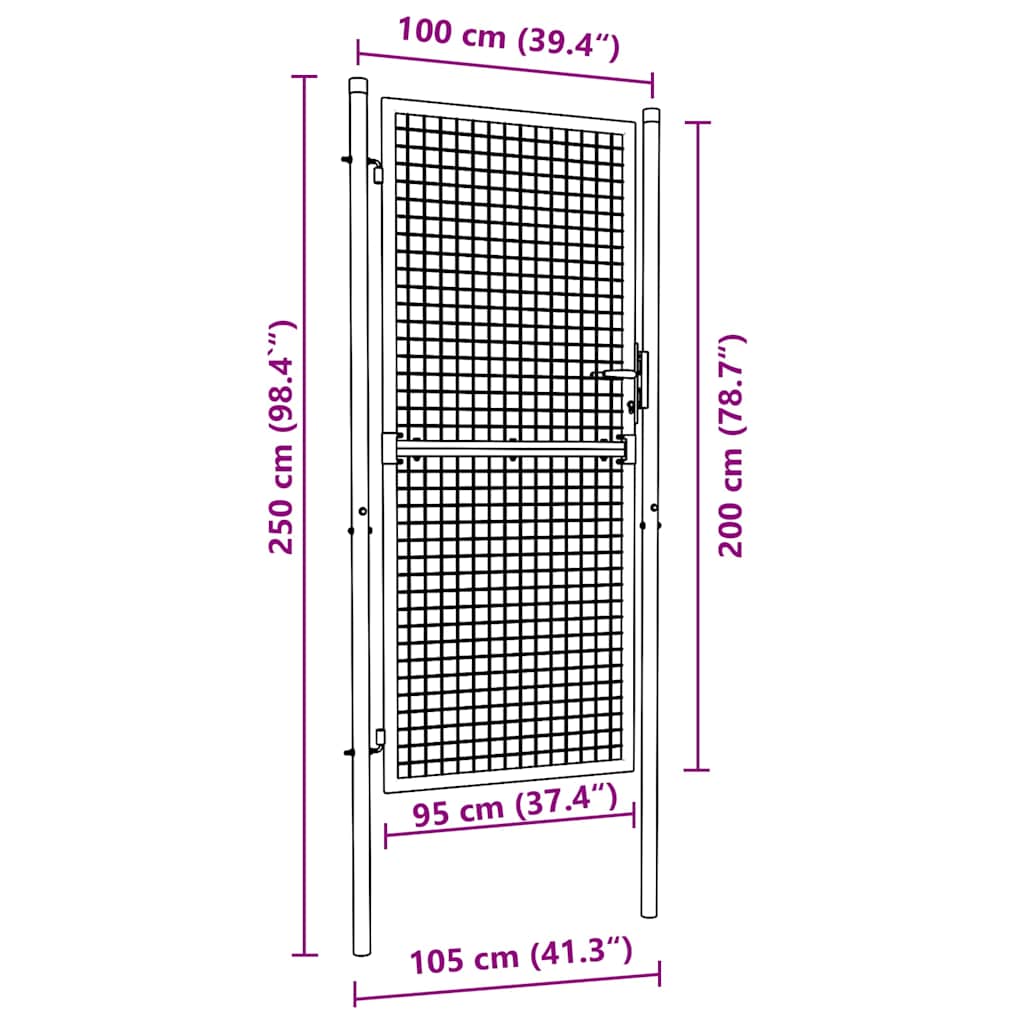 Gitter-Gartentor Verzinkter Stahl 100 x 200 cm Grau