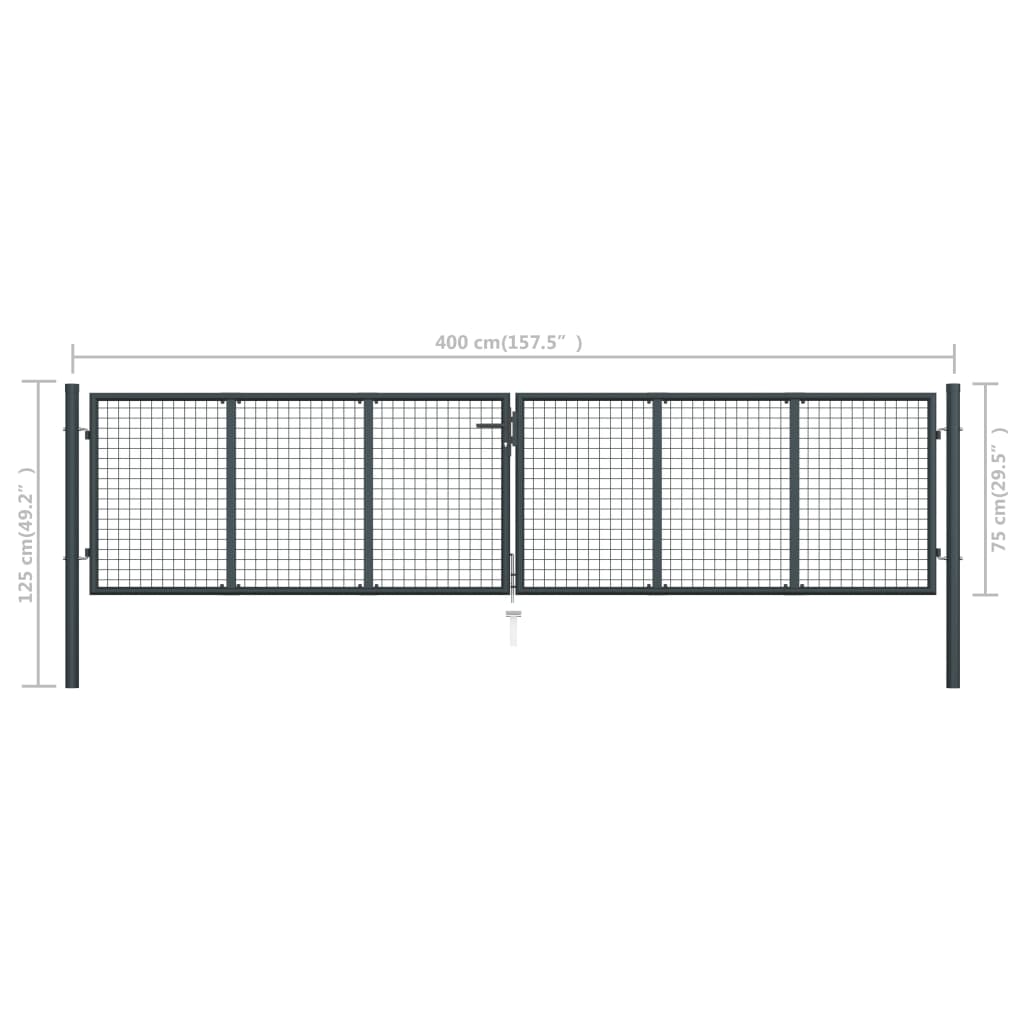 Gitter-Gartentor Verzinkter Stahl 400 x 75 cm Grau