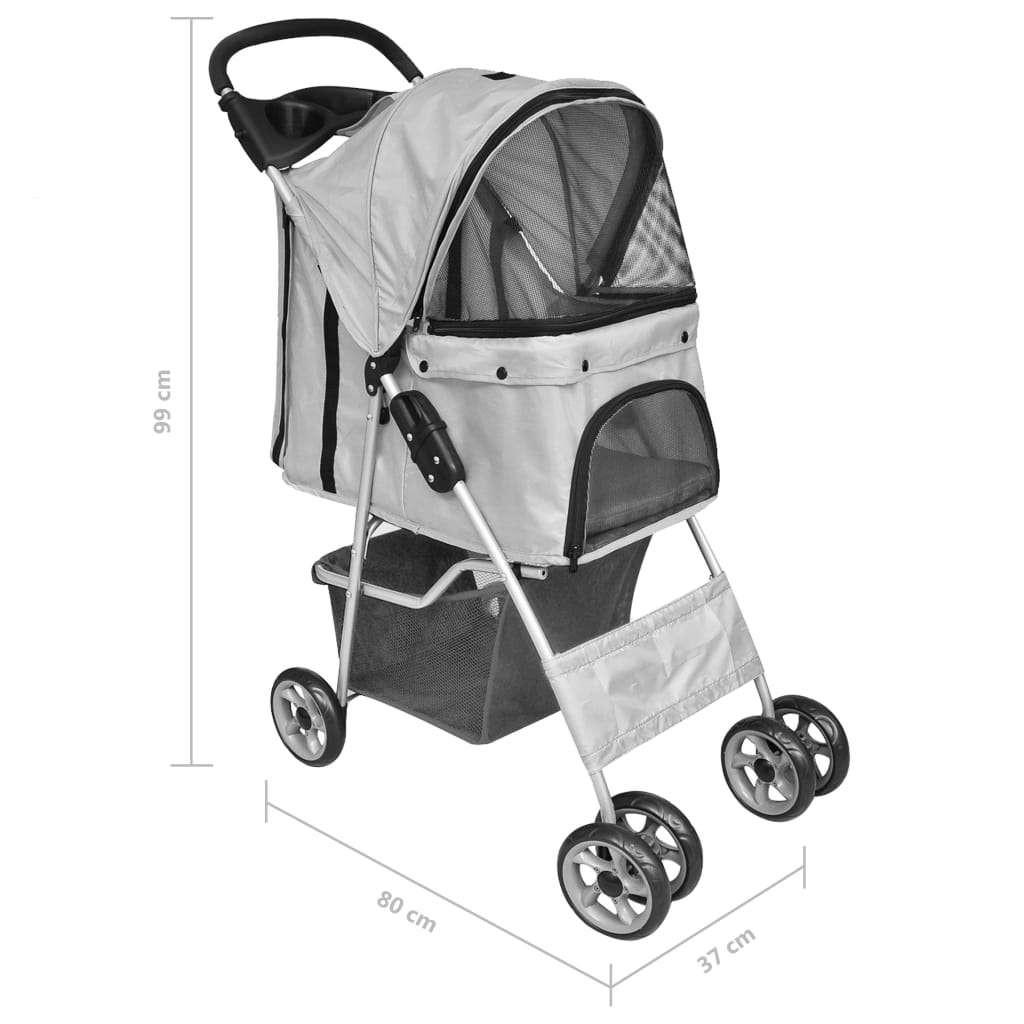 Pet Buggy Hund/Kat Sammenfoldelig Rejsevogn Grå