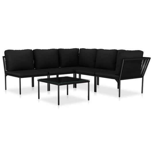 6-tlg. Garten-Lounge-Set mit Auflagen Schwarz PVC