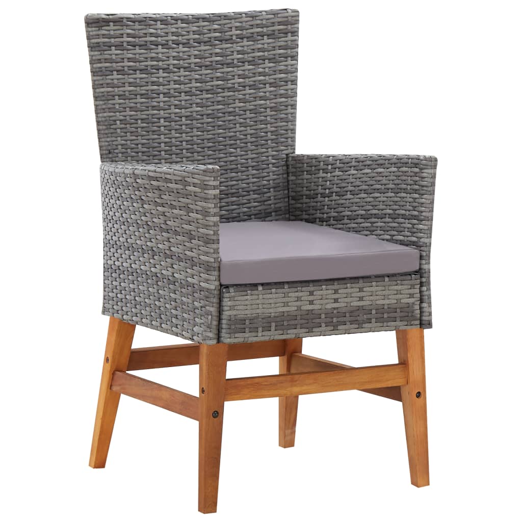 7-tlg. Garten-Essgruppe Poly Rattan und Akazienholz Grau