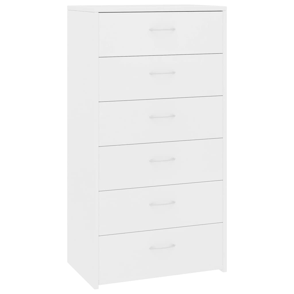 Skænk med 6 skuffer Hvid 50x34x96 cm Træmateriale