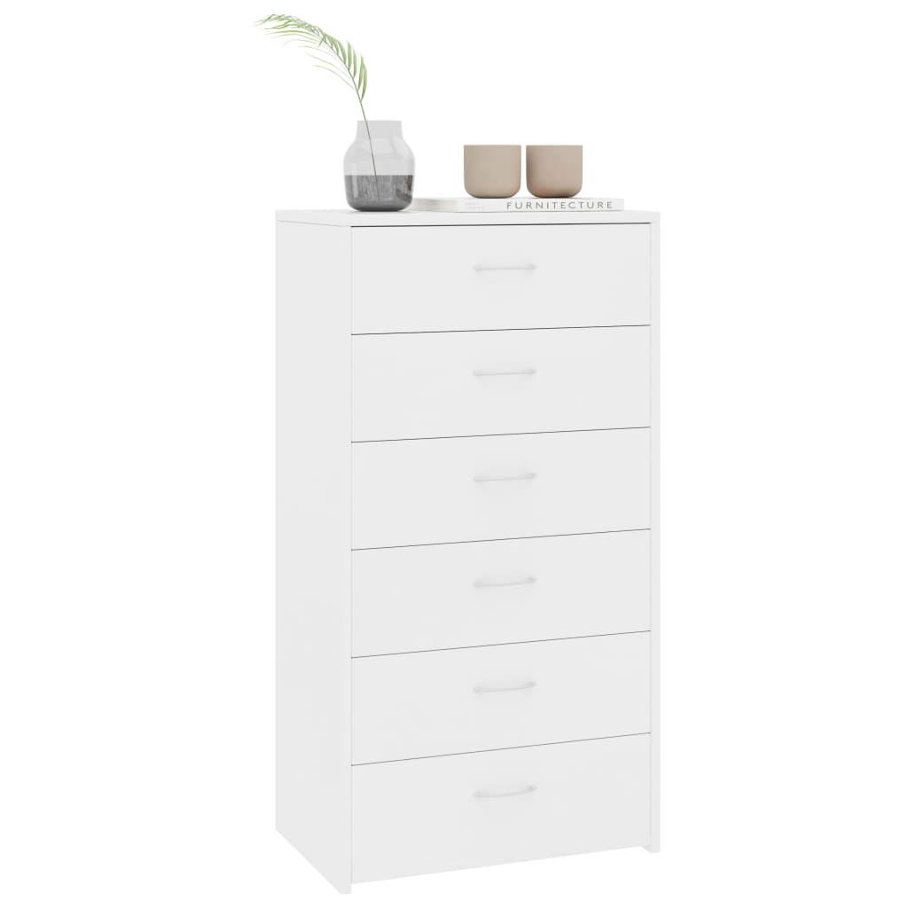 Skænk med 6 skuffer Hvid 50x34x96 cm Træmateriale