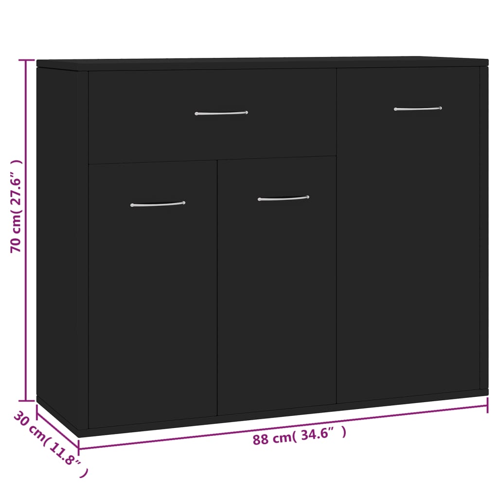Skænk Sort 88x30x70 cm Træ Materiale